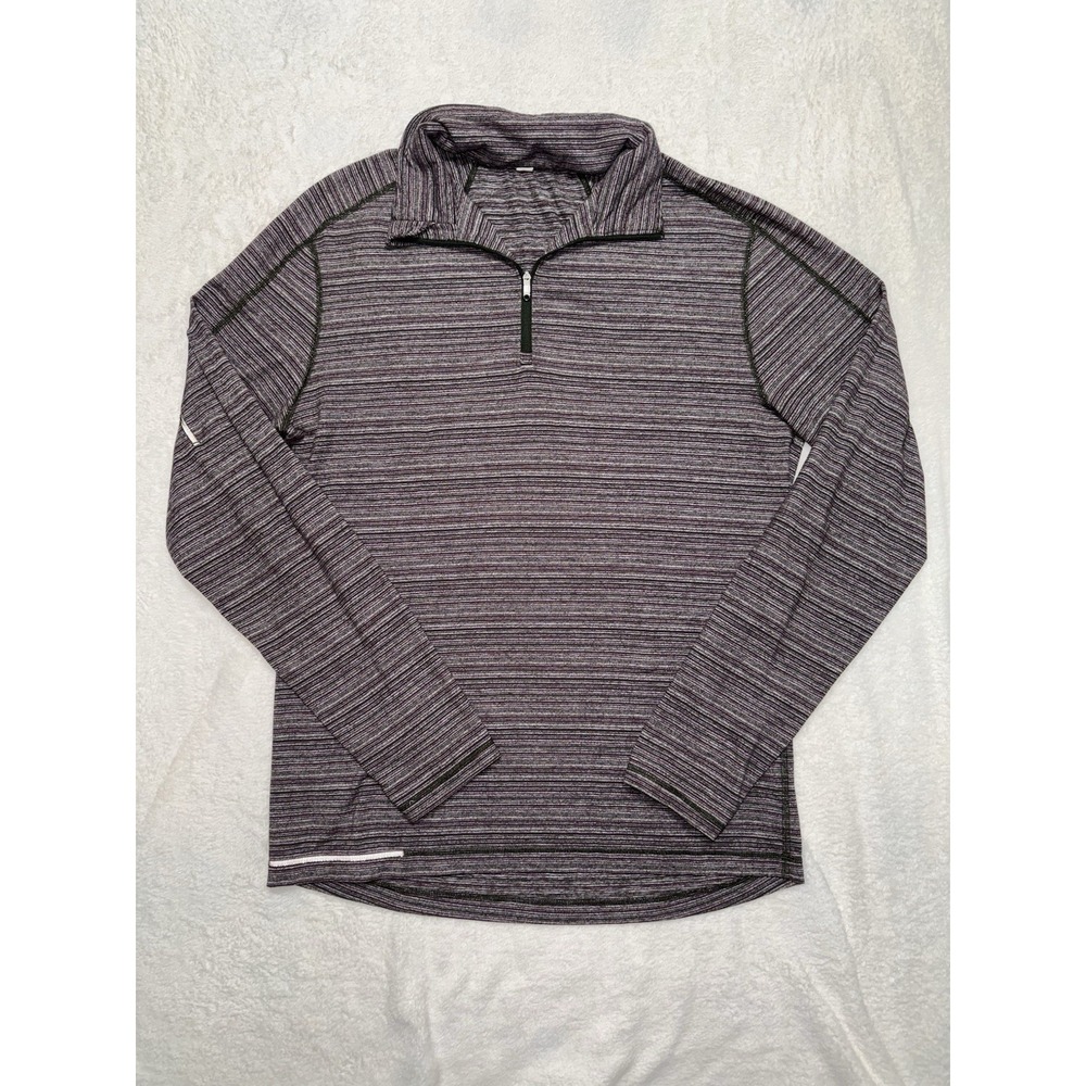 Lululemon Surge Warm 1/2 Zip Pullover Shirt Striped Performance Sz Large